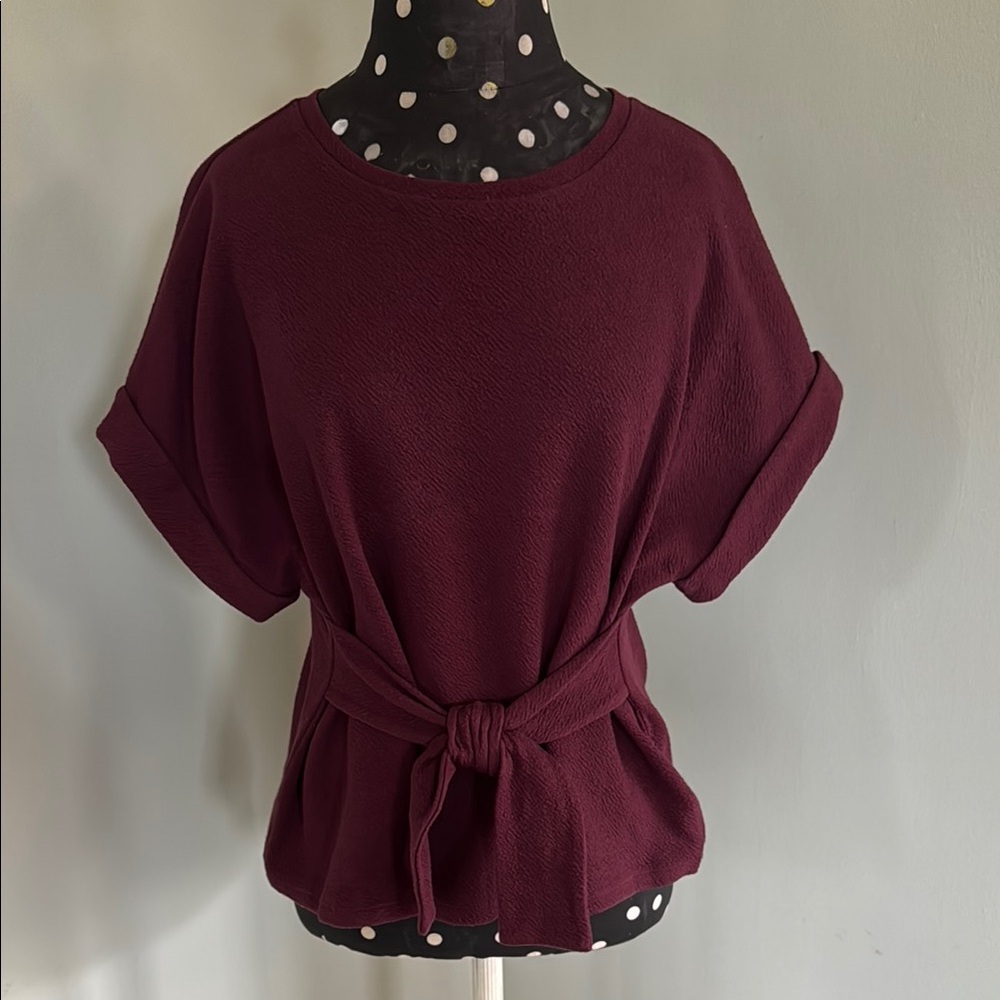 Women's Burgundy Top with Tie Waist